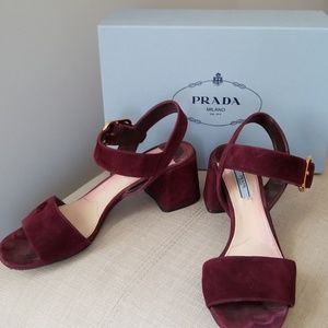 Prada suede block heel sandals
